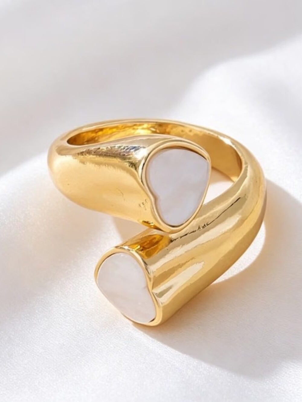 Gold White Stone Wrap Ring Open Band Statement Ring
